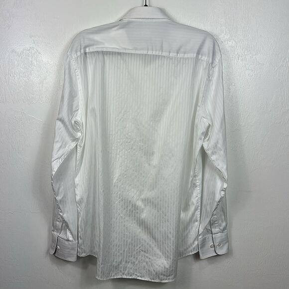 Bugatchi Cotton Striped White Men's Long Sleeve Button Down Shirt Size 16/40 - Picture 3 of 11
